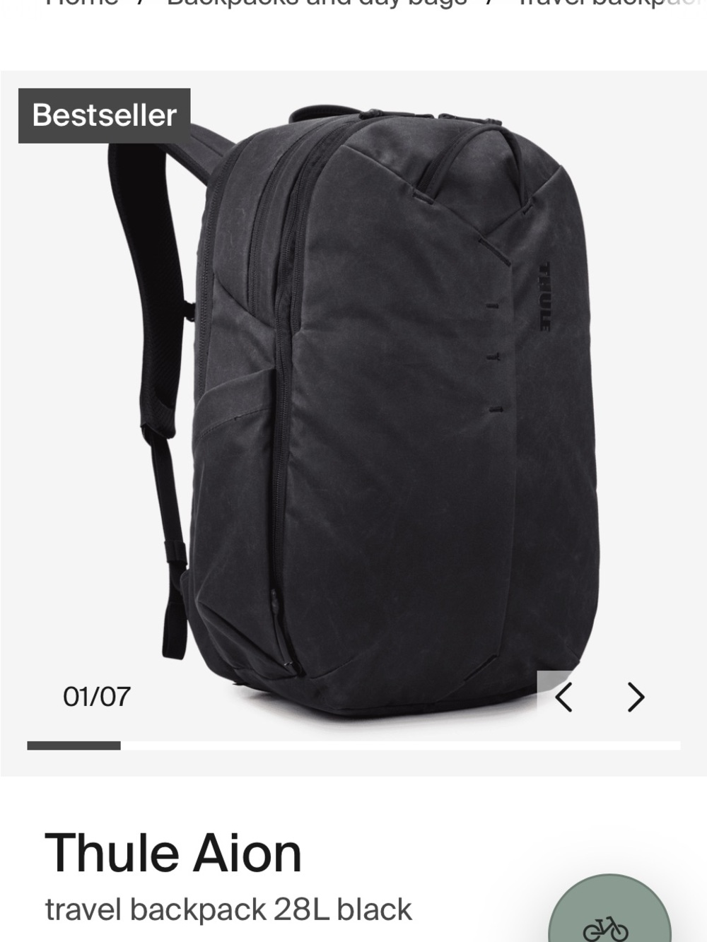 Thule Black Travel Backpack Aion - Sleek Everyday Carry